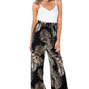 Eclipse Tropical Leaves Paperbag Wide Leg Jumpsuit